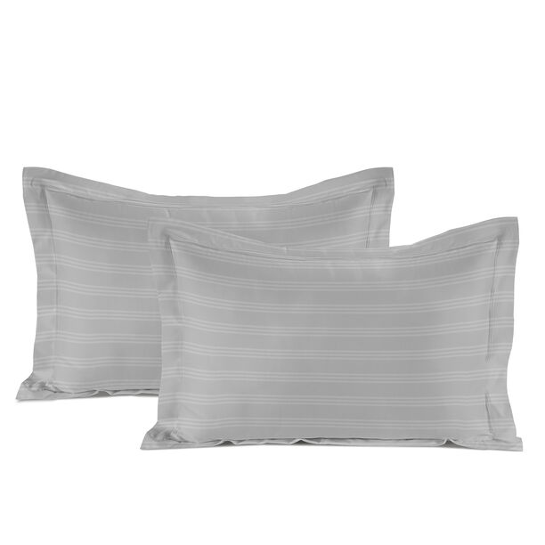 طقم لحاف قطن كينج مخطط 3 قطع 220*240, رمادي image number 1