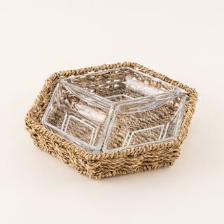 La Mesa glass section bowl with rattan base 25*21.5*5 cm