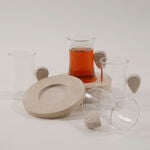 Dallaty 8pcs glass tea cup set with travertine handles and saucers image number 5