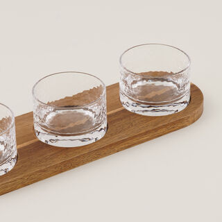 طقم أوعية مكسرات دلتي زجاج شفاف مع قاعدة خشبية 3 قطع