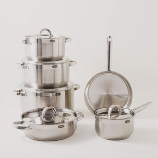 Alberto stainless steel 11pcs cookware set silver body gold handles