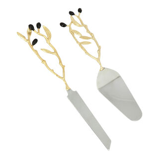 Metal Cake Lifter & Knife With Olive Decoration Set Of 2 Pieces