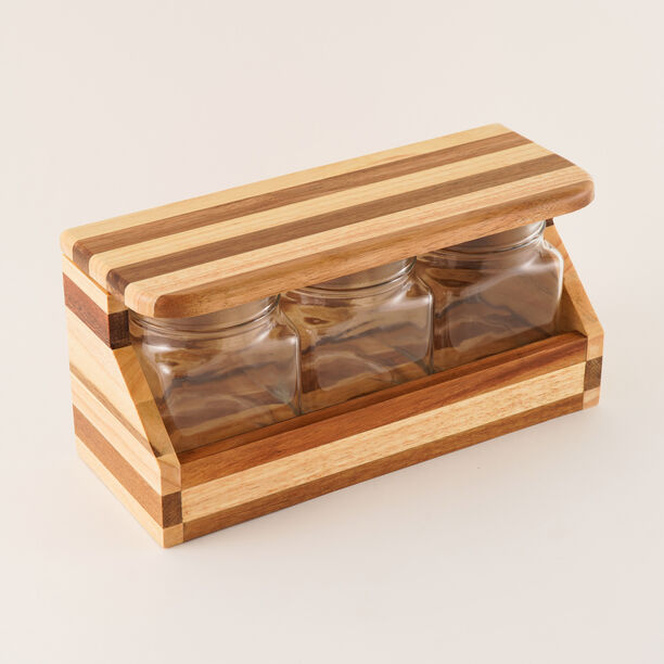 Alberto Glass Storage Jar Set with Acacia Lid 3 Pcs 29.5*11.5*15cm image number 1