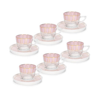 Dallaty pink glass and porcelain tea cups set 12 pcs