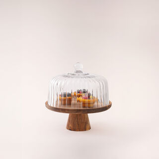 La Mesa cake stand dia 26cm with acacia wood stand and glass lid