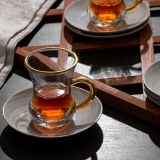 La Mesa Arabic Tea Set 12 Pieces Honey Marble And Gold