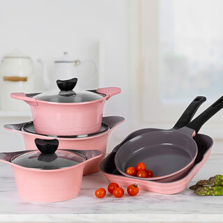 Alberto Tulip Aluminium Cookware Set 8Pcs With Glass Lids Pink Color