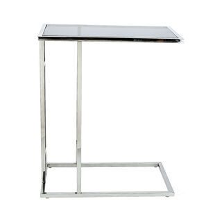 Silver Stainless Steel Side Table With Glass Top