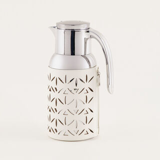 "Dallaty stainless steel vacuum flask with patterned leather touch, light beige 1.3L