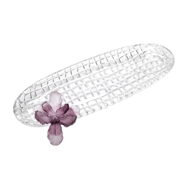 La Mesa Glass Oval Platter With Violet Crystal Flower 40 Cm image number 1