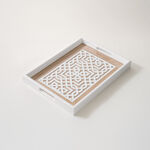 Dallaty White Wooden 2Pcs Tray Set, Large And Small, Brown Patterned image number 1