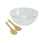 Glass Salad Bowl With Two Wooden Spoons image number 1