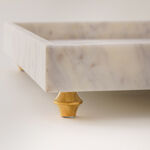 Homez white marble square tray with brass feet 38*38*6.35cm image number 3