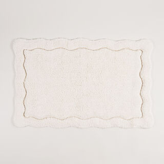 Boutique Blanche White Cotton Blend Scalloped Tufted Bathmat, 60*90 Cm