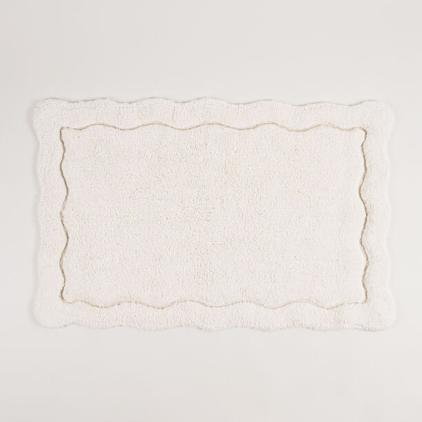 Boutique Blanche White Cotton Blend Scalloped Tufted Bathmat, 60*90 Cm image number 0