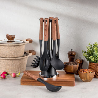 6PCS UTENSIL SET BIG HDL with ROTATING STAND NEW