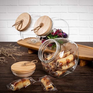 Alberto Round Glass Storage Jar With Wooden Lid And Hemp Rope 1550Ml