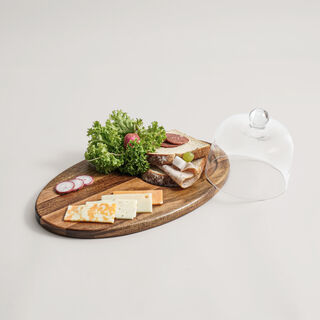 Alberto acacia wood cheese board with glass dome 40*24.5*16.3cm