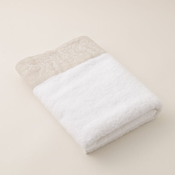 100% Cotton Embroidered Towel With Linen Border Bath Towel 70*140 cm image number 0
