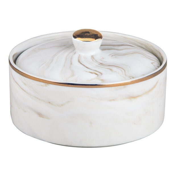 La Mesa beige marble date bowl with lid 13*9 cm image number 5