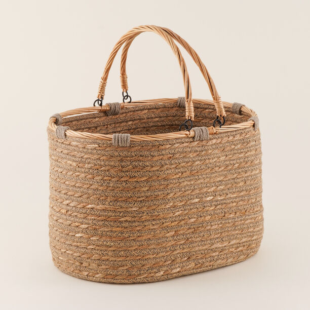 Homes Rattan Storage Bag With Grey Ropes And Straw image number 0