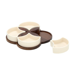 Waraq 5 Pieces Porcelain and Wood Nuts Plates Set
