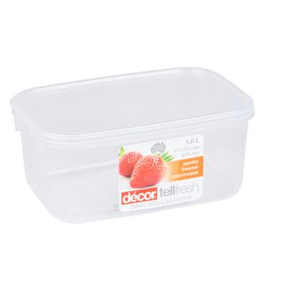 Decor Plastic Food Saver Rectangle Shape V: 1 L White Lid ( Tellfresh)