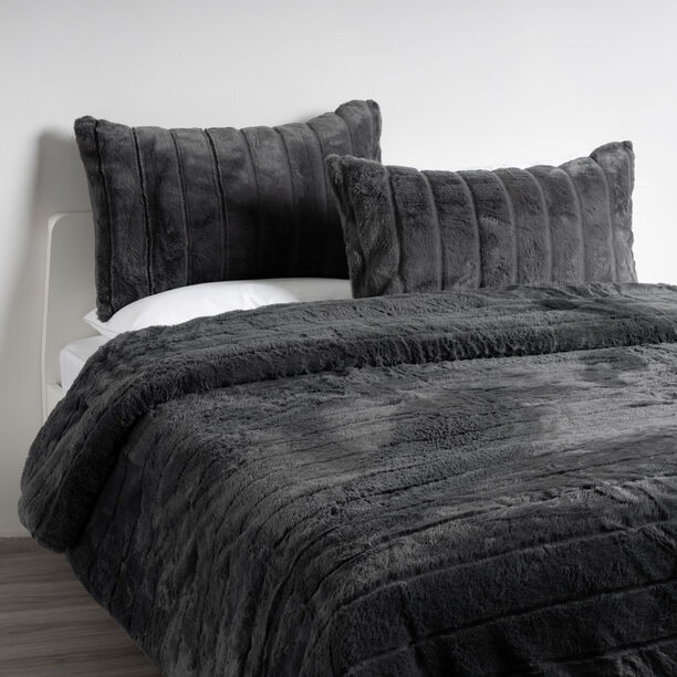 Cottage carved faux fur super king comforter set 250*260cm, black image number 0