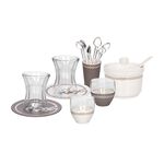 La Mesa 28 Pieces Porcelain Tea And Coffee Set Koufa White & Gray Serve 6 image number 1