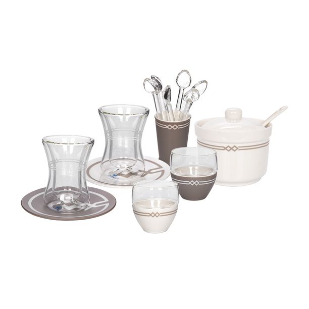 La Mesa 28 Pieces Porcelain Tea And Coffee Set Koufa White & Gray Serve 6 image number 1