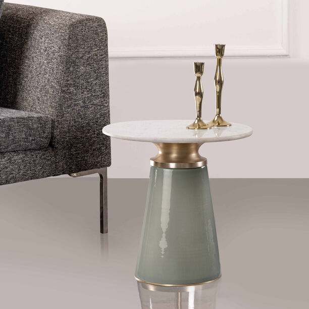 Side Table Grey Glass Base White Marble Top 46 *46 cm image number 0
