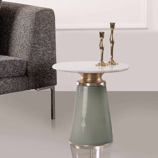 Side Table Grey Glass Base White Marble Top 46 *46 cm