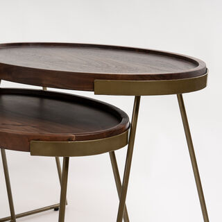 Wooden Oval Side Table Set 2 Pieces