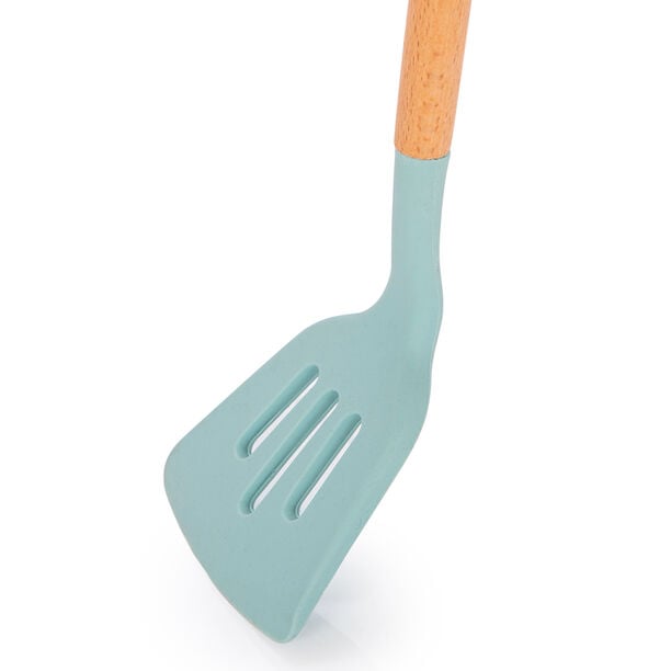 Alberto Silicone Slotted Turner With Wooden Handle Blue  image number 2
