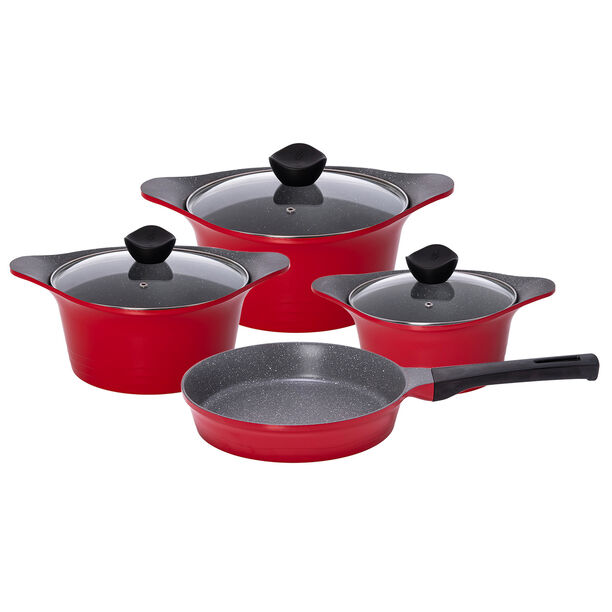 Alberto Tulip 7Pcs Cast Aluminium Cookware Set W/ Glass Lids Red Color image number 1