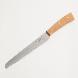 Alberto stainless steel bread knife 7.75" with wooden handle, brown