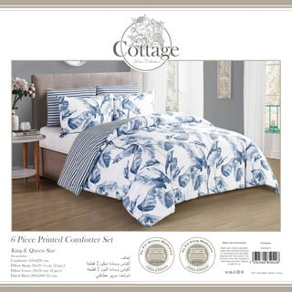 Cottage 6 Pcs Microfiber King Comforter Set, White/Blue, 230*250Cm