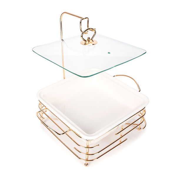 Square Food Warmer Set With Candle Stand Silver image number 2