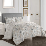 Cottage beige lilly print comforter set queen size with 3 pieces image number 0