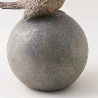 Homez Resin Birdie Standing On Orb Looking Right, Grey 16*17*24 Cm