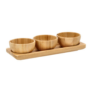 Alberto 3 Picese Bamboo Dip Bowls Set On Base