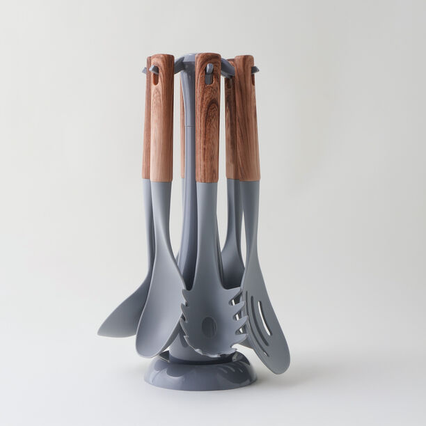 ألبرتو طقم أدوات مطبخ 6 قطع مع حامل دوار، رمادي image number 0