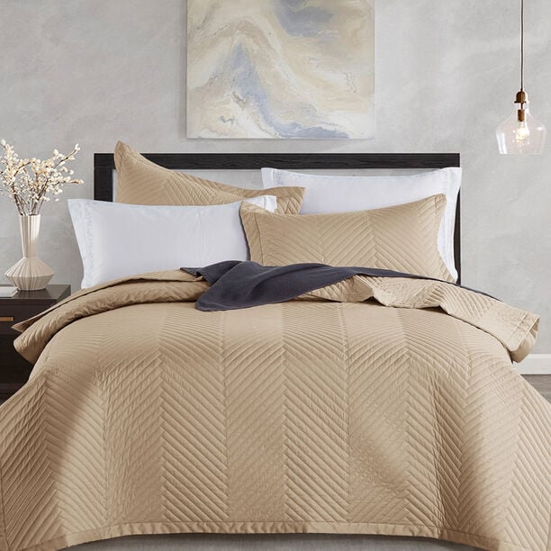 Boutique blanche cotton embroidered bed spread king 3pc set beige 260*250cm image number 0
