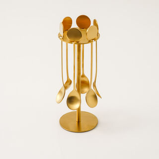 6 pcs Stainless steel spoon set with spoon holder matte gold
