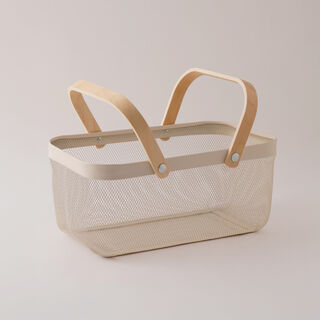 هومز سلة تخزين معدنية بيج بمقابض خشبية 54*43.5*42 سم