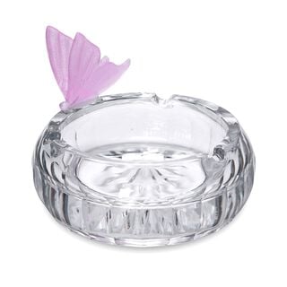 Ashtray Round With Crystal Butterfly Pink 
