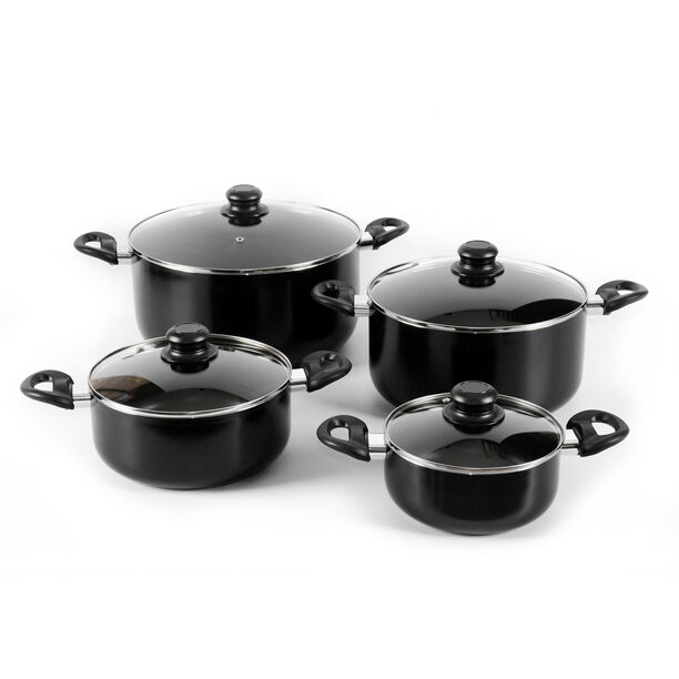 Alberto Nonstick Cookware Set   W/Glass Lid  8Pcs Set  Black Color (18/22/26/30Cm) image number 0