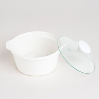 Porcelain 3Pcs Round Casseroles With Lid And Rattan Basket