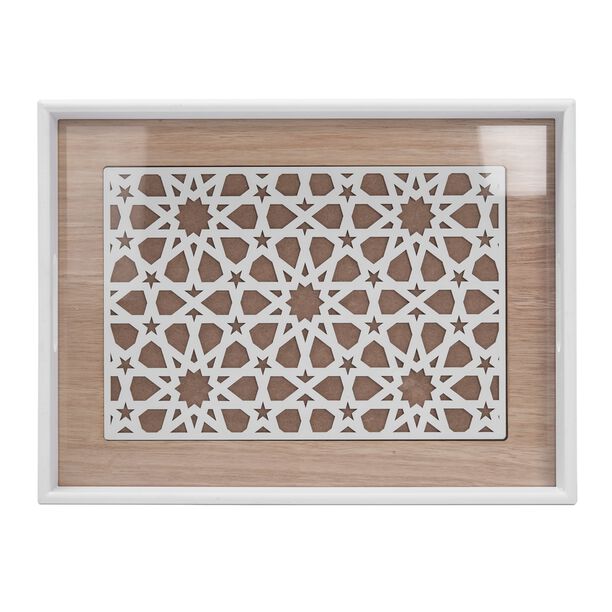 طقم صواني تقديم خشبية قطعتين بنقشة عربية لون أبيض image number 2