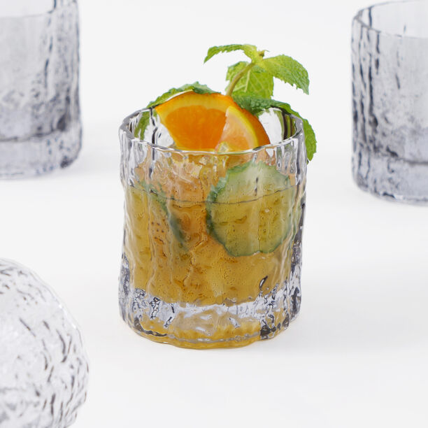 La Mesa 4 Pcs Embossed Tumbler Glass Set, Grey 8*8*8.6 Cm image number 0